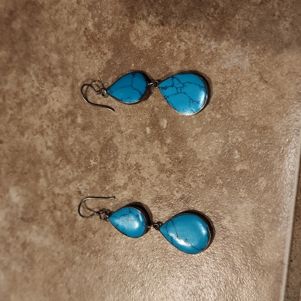 Silver and turquoise dangle earrings